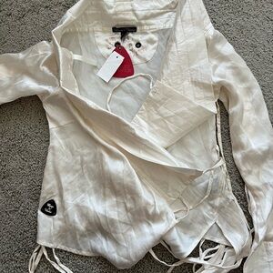 New Burn ‘N Violet white kimono style blouse-  💯 SILK